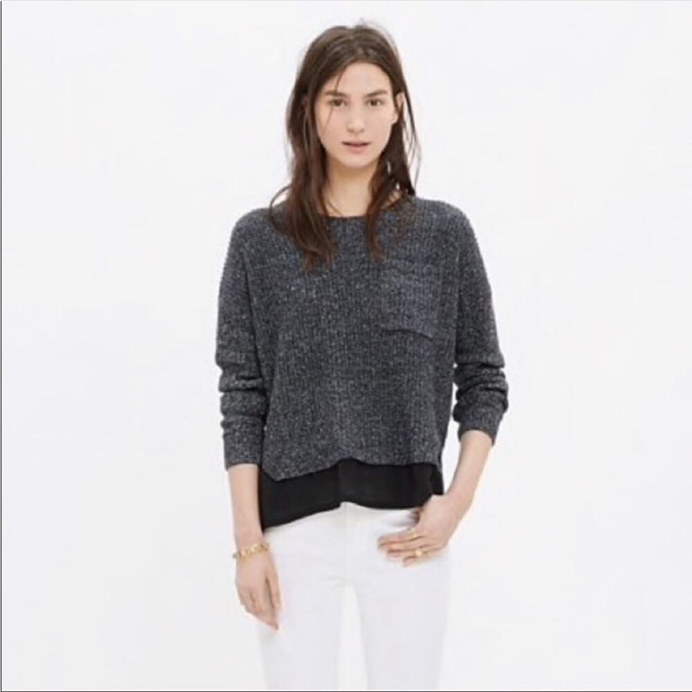 Madewell Alliance Silk Underlay Heathered Gray Sweater